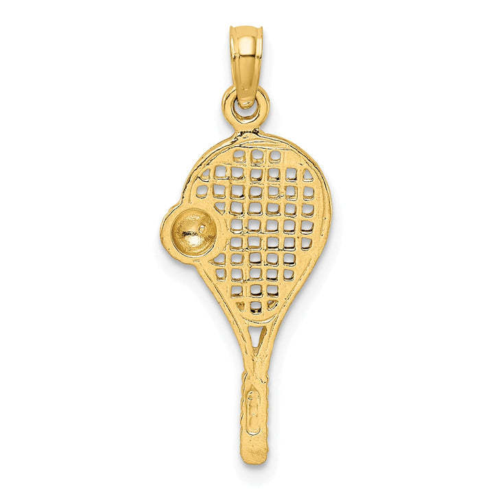 10K Yellow Gold Polished Tennis Racquet and Ball Pendant