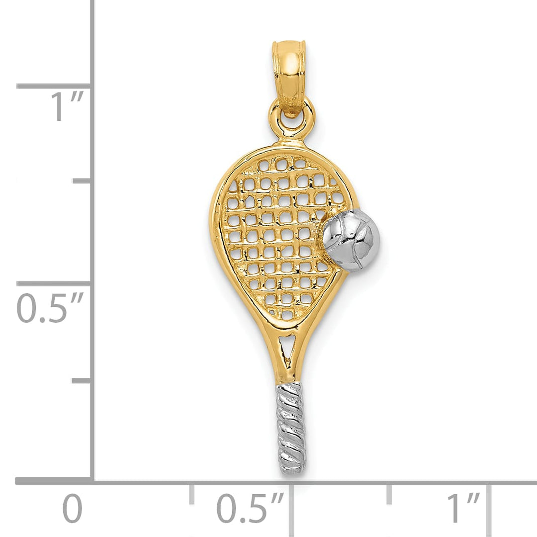 10K Yellow Gold Polished Tennis Racquet and Ball Pendant