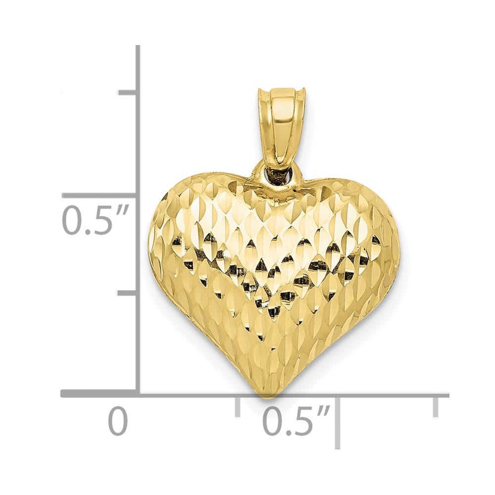 10K Yellow Gold Polished Textured 3-D Medium Puffed Heart Pendant