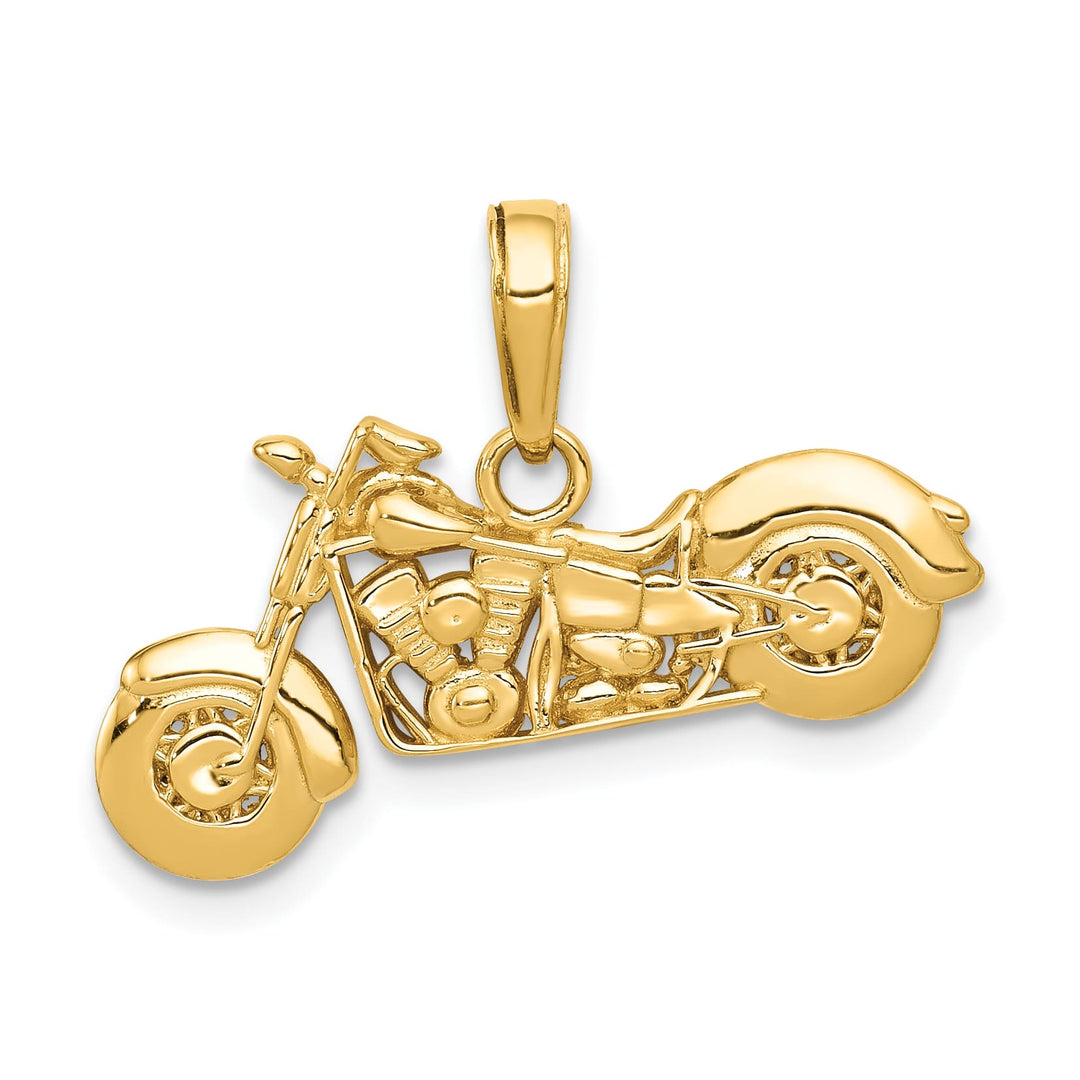 10K Yellow Gold Polished Textured 3-D Motorcycle Pendant