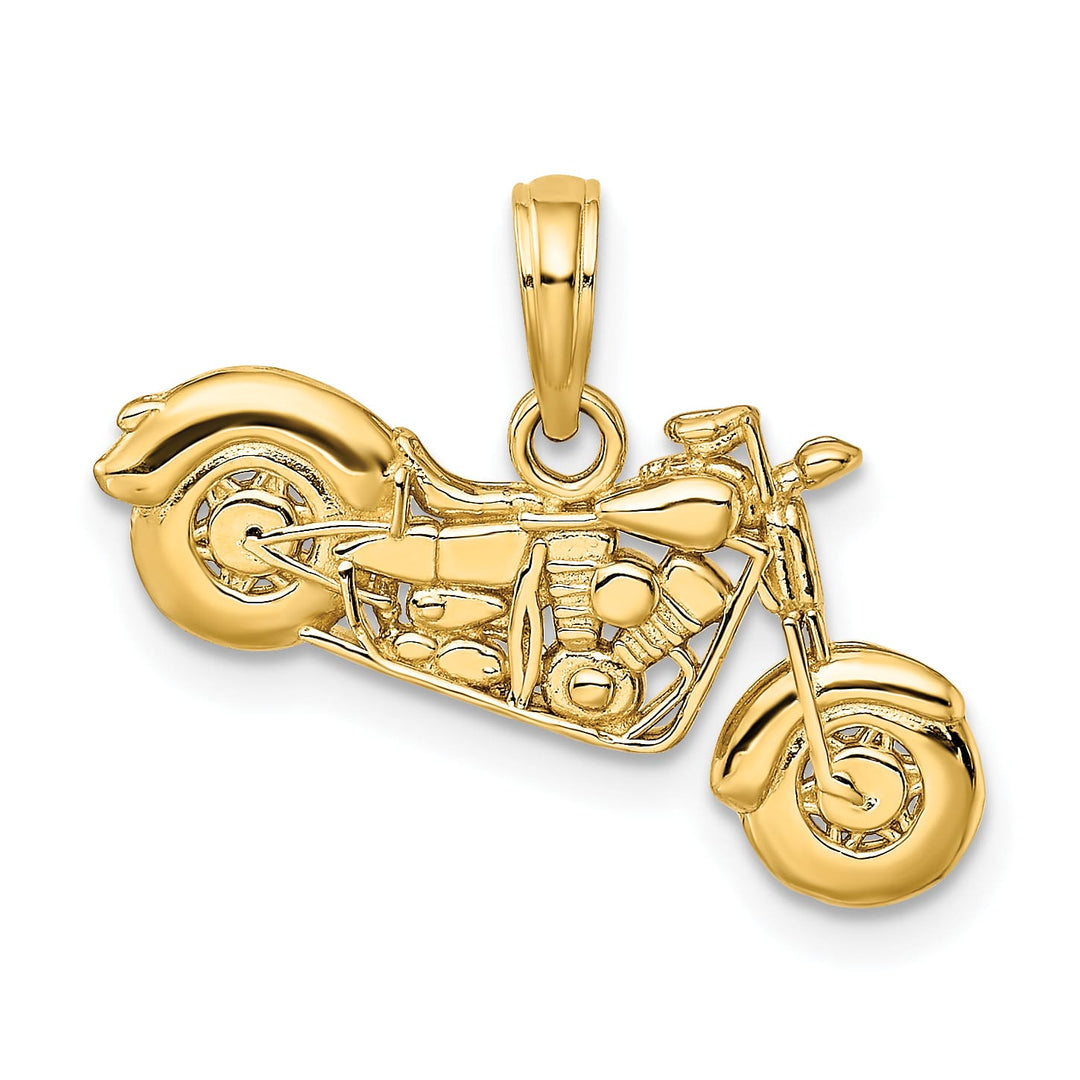 10K Yellow Gold Polished Textured 3-D Motorcycle Pendant
