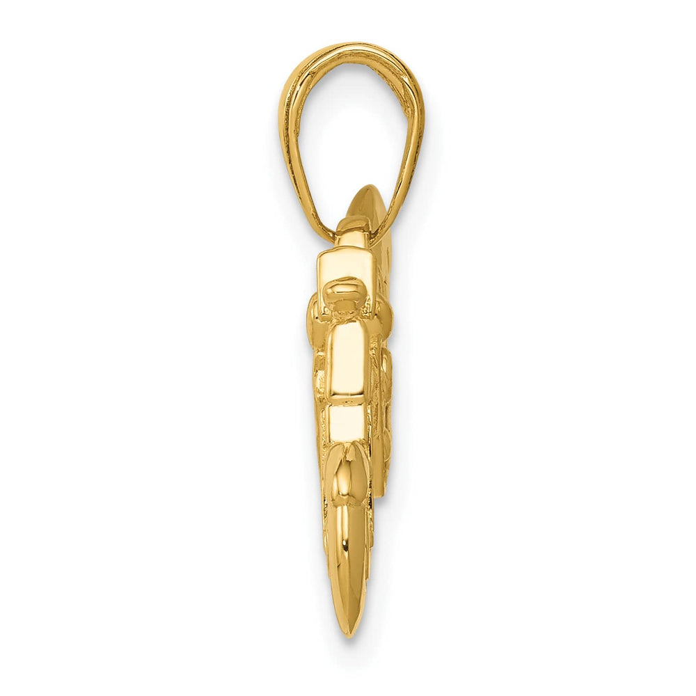 10K Yellow Gold Polished Textured 3-D Motorcycle Pendant
