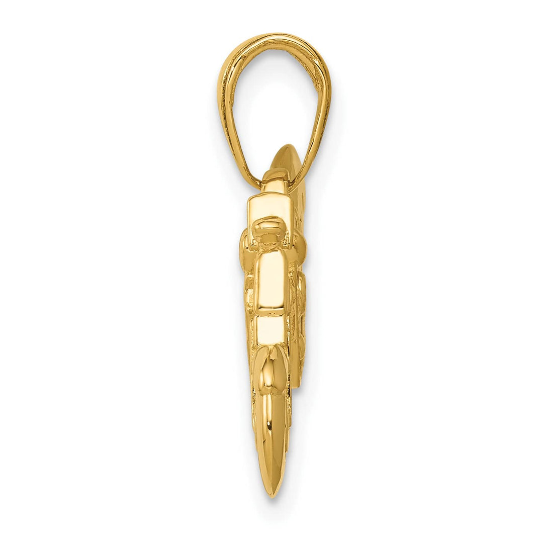 10K Yellow Gold Polished Textured 3-D Motorcycle Pendant