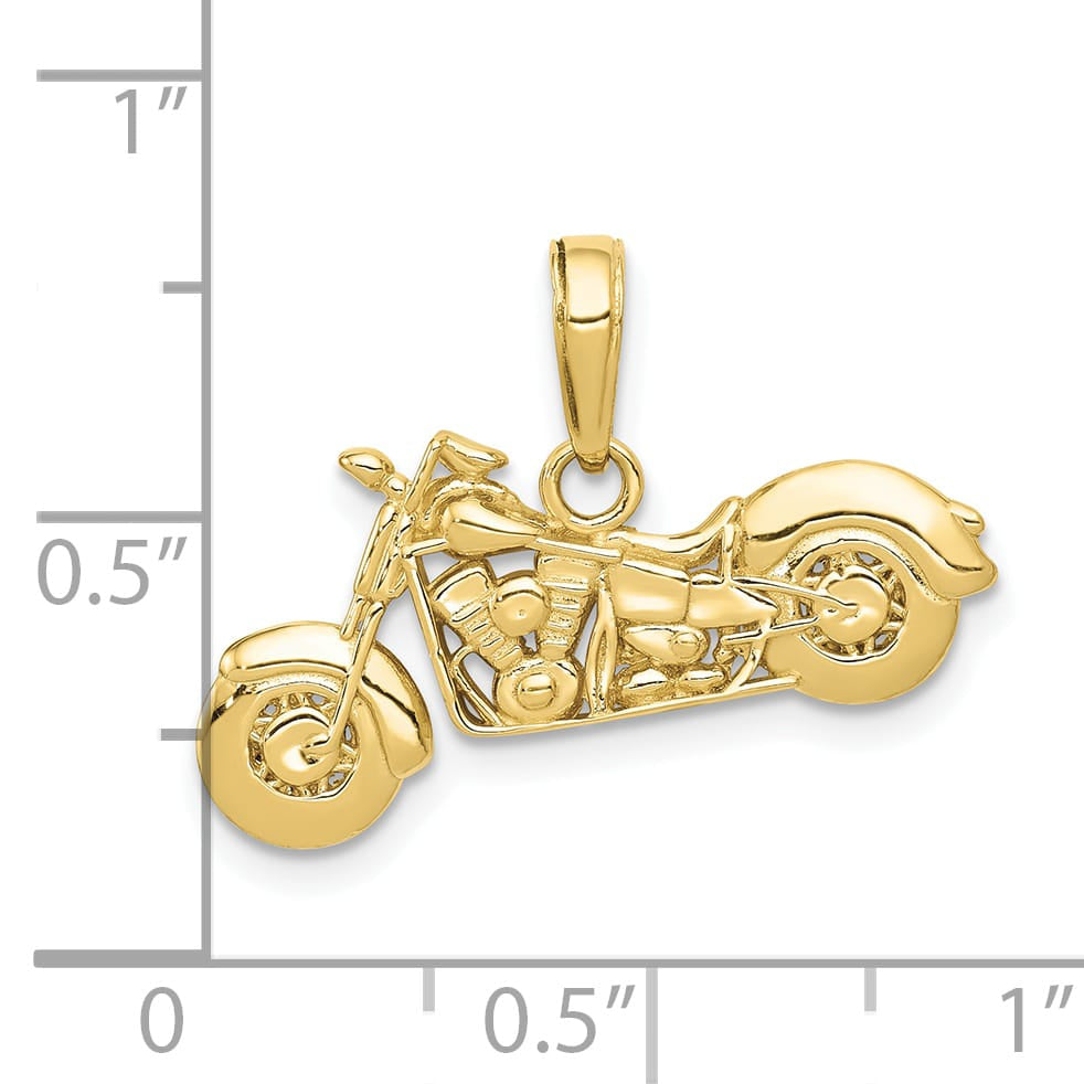 10K Yellow Gold Polished Textured 3-D Motorcycle Pendant