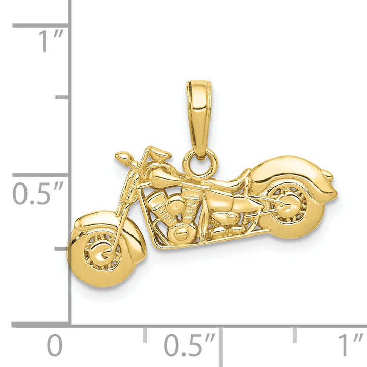 10K Yellow Gold Polished Textured 3-D Motorcycle Pendant