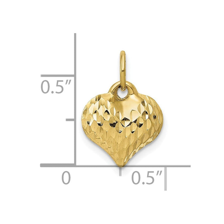 10K Yellow Gold Polished Textured 3-D Small Puffed Heart Pendant