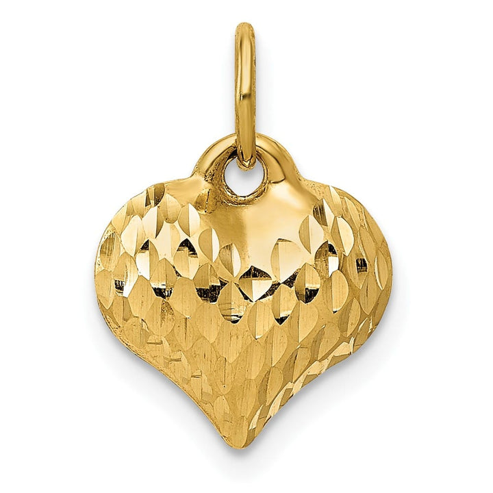 10K Yellow Gold Polished Textured 3-D Small Puffed Heart Pendant