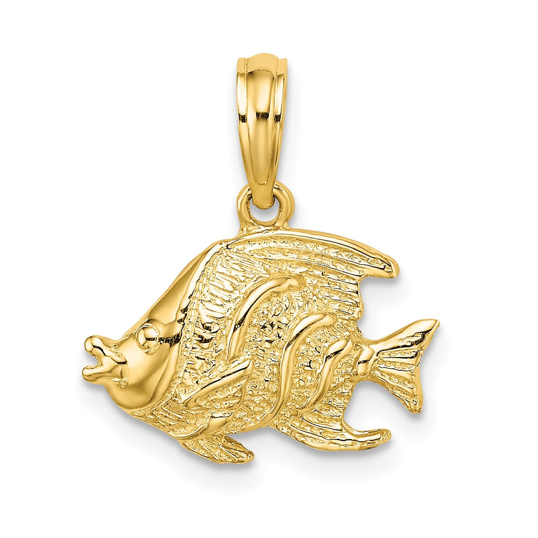 10K Yellow Gold Polished Textured Banner Fish Charm