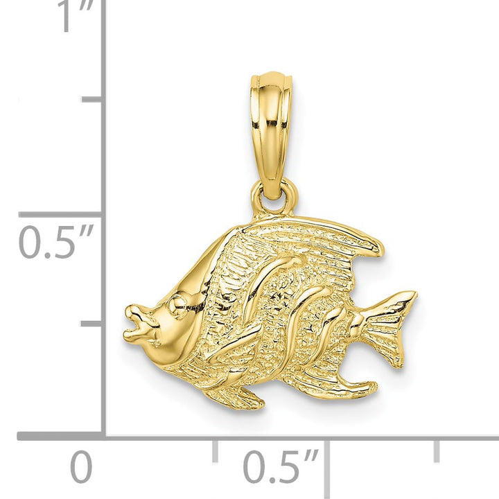 10K Yellow Gold Polished Textured Banner Fish Charm