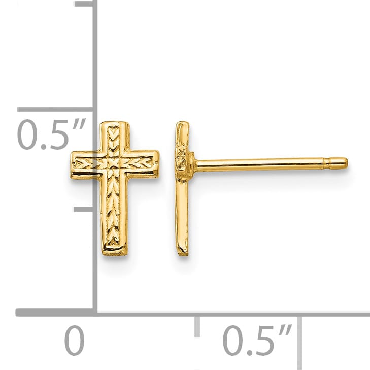 10k Yellow Gold Polished Textured Cross Post Earrings