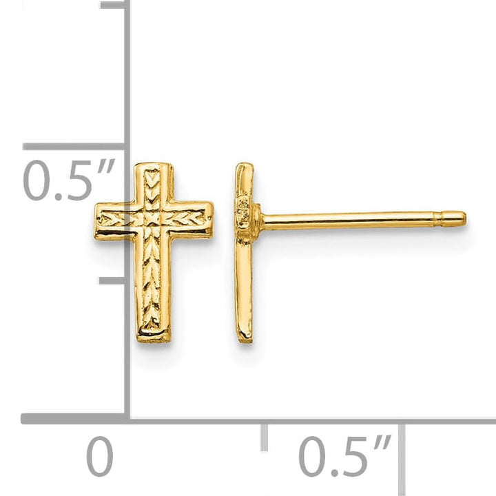 10k Yellow Gold Polished Textured Cross Post Earrings