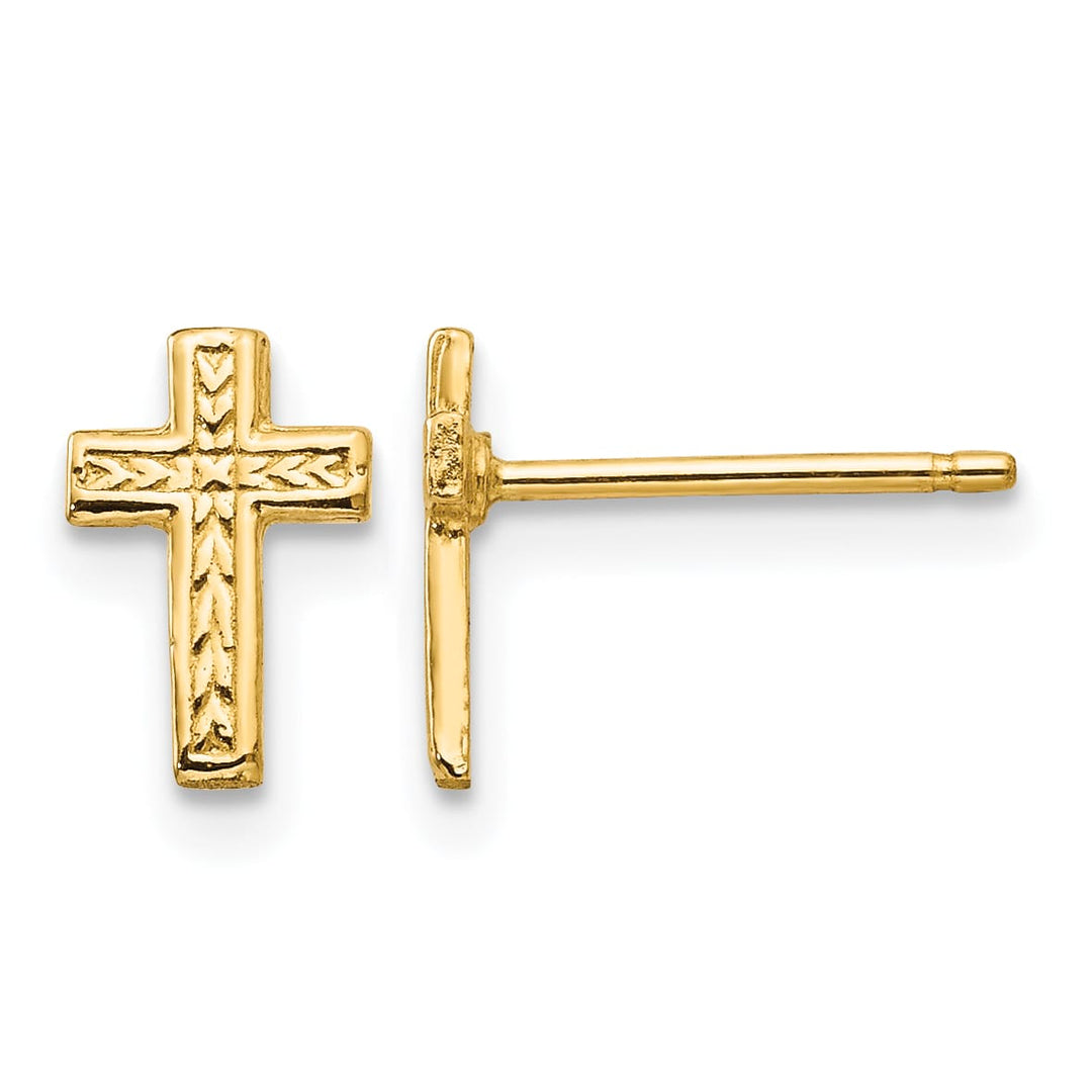 10k Yellow Gold Polished Textured Cross Post Earrings