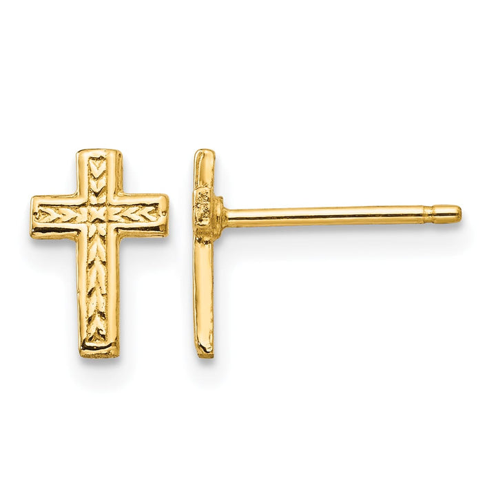 10k Yellow Gold Polished Textured Cross Post Earrings