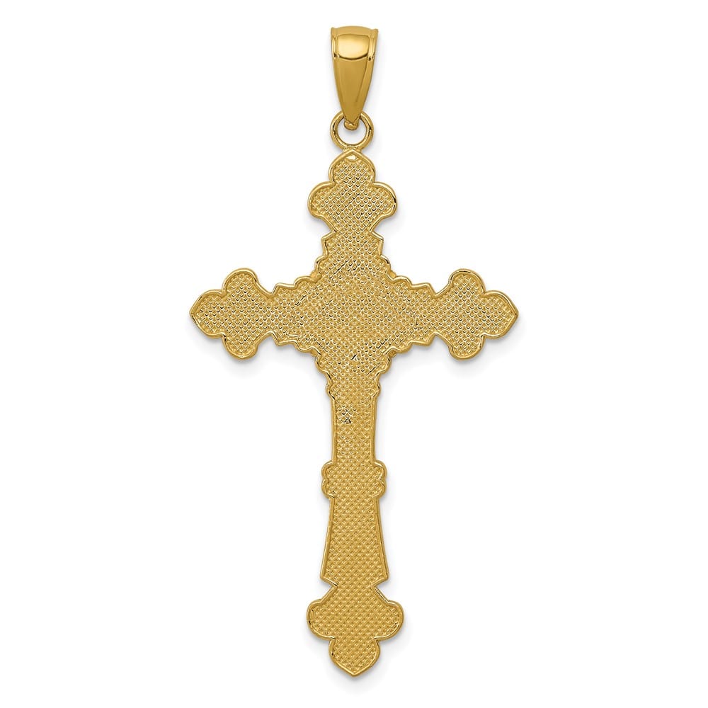 10K Yellow Gold Polished Textured Crucifix Fleur de Lis Pendant