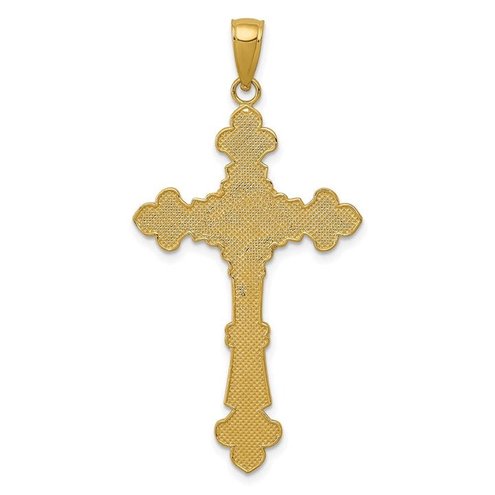 10K Yellow Gold Polished Textured Crucifix Fleur de Lis Pendant