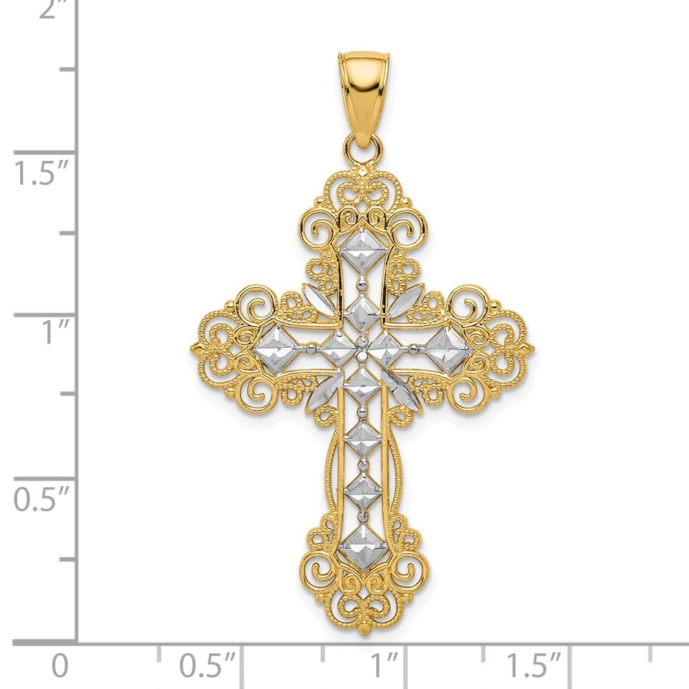 10K Yellow Gold Polished Textured Extra Large Diamond Cross Pendant