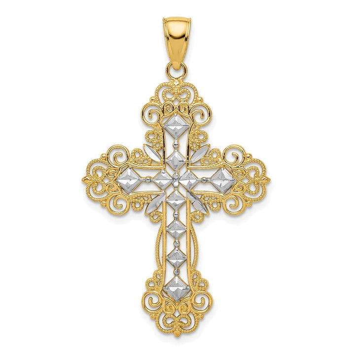 10K Yellow Gold Polished Textured Extra Large Diamond Cross Pendant