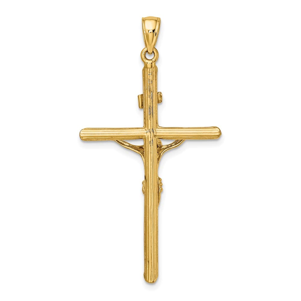 10K Yellow Gold Polished Textured Extra Large INRI Crucifix Charm