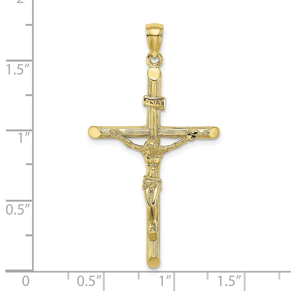 10K Yellow Gold Polished Textured Extra Large INRI Crucifix Charm