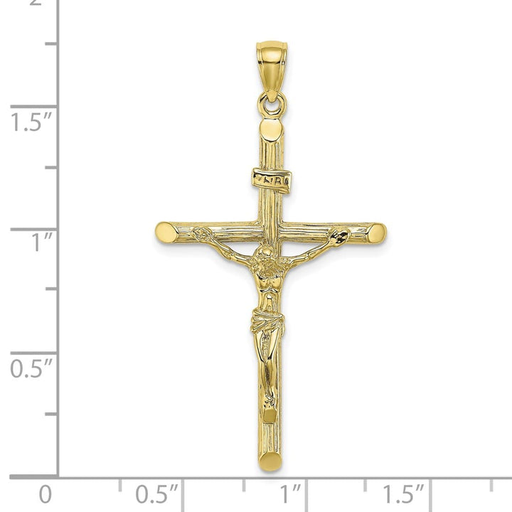 10K Yellow Gold Polished Textured Extra Large INRI Crucifix Charm