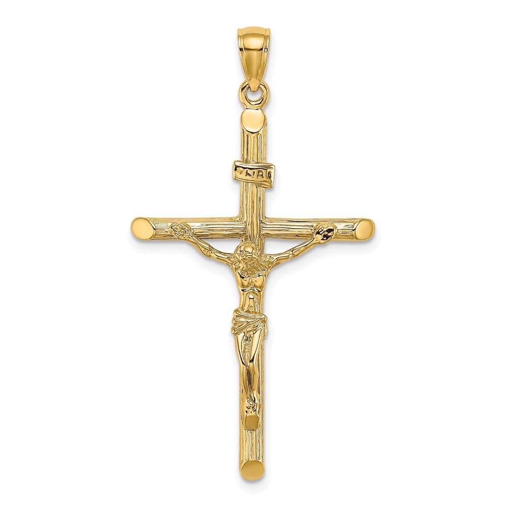10K Yellow Gold Polished Textured Extra Large INRI Crucifix Charm