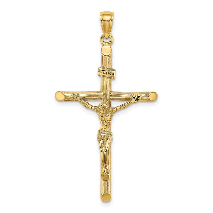 10K Yellow Gold Polished Textured Extra Large INRI Crucifix Charm