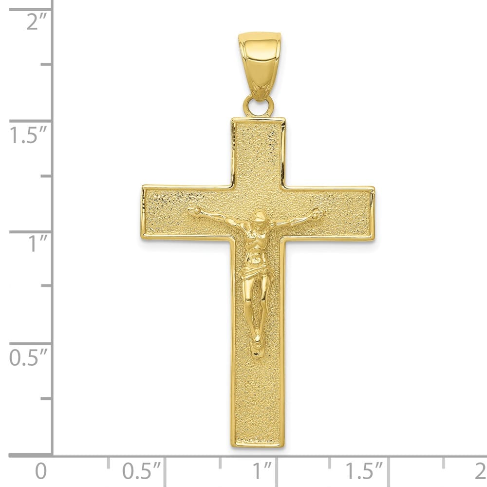 10K Yellow Gold Polished Textured Extra Large Latin Crucifix Pendant