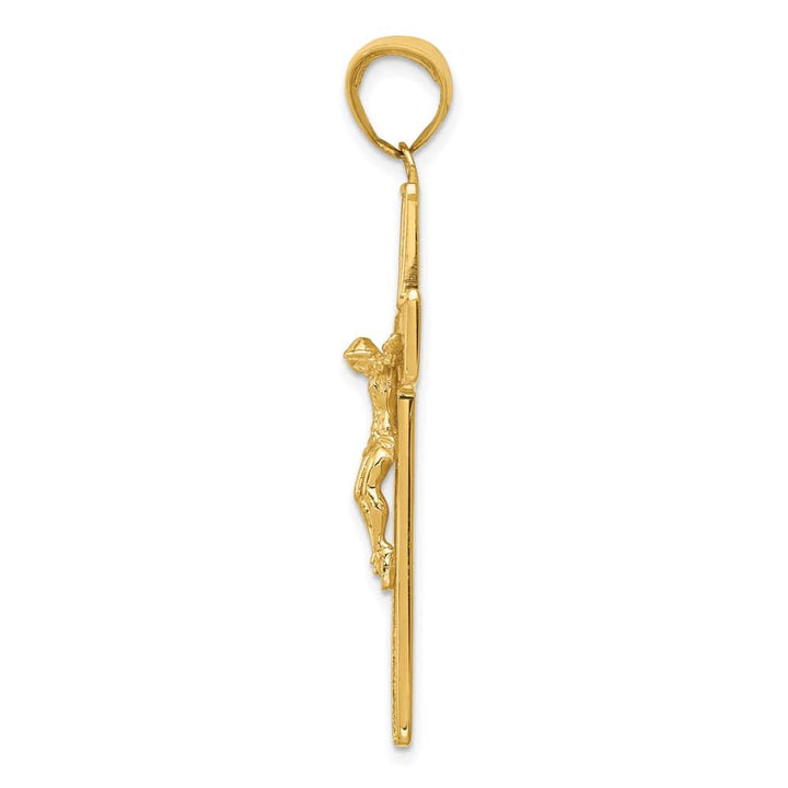10K Yellow Gold Polished Textured Extra Large Latin Crucifix Pendant
