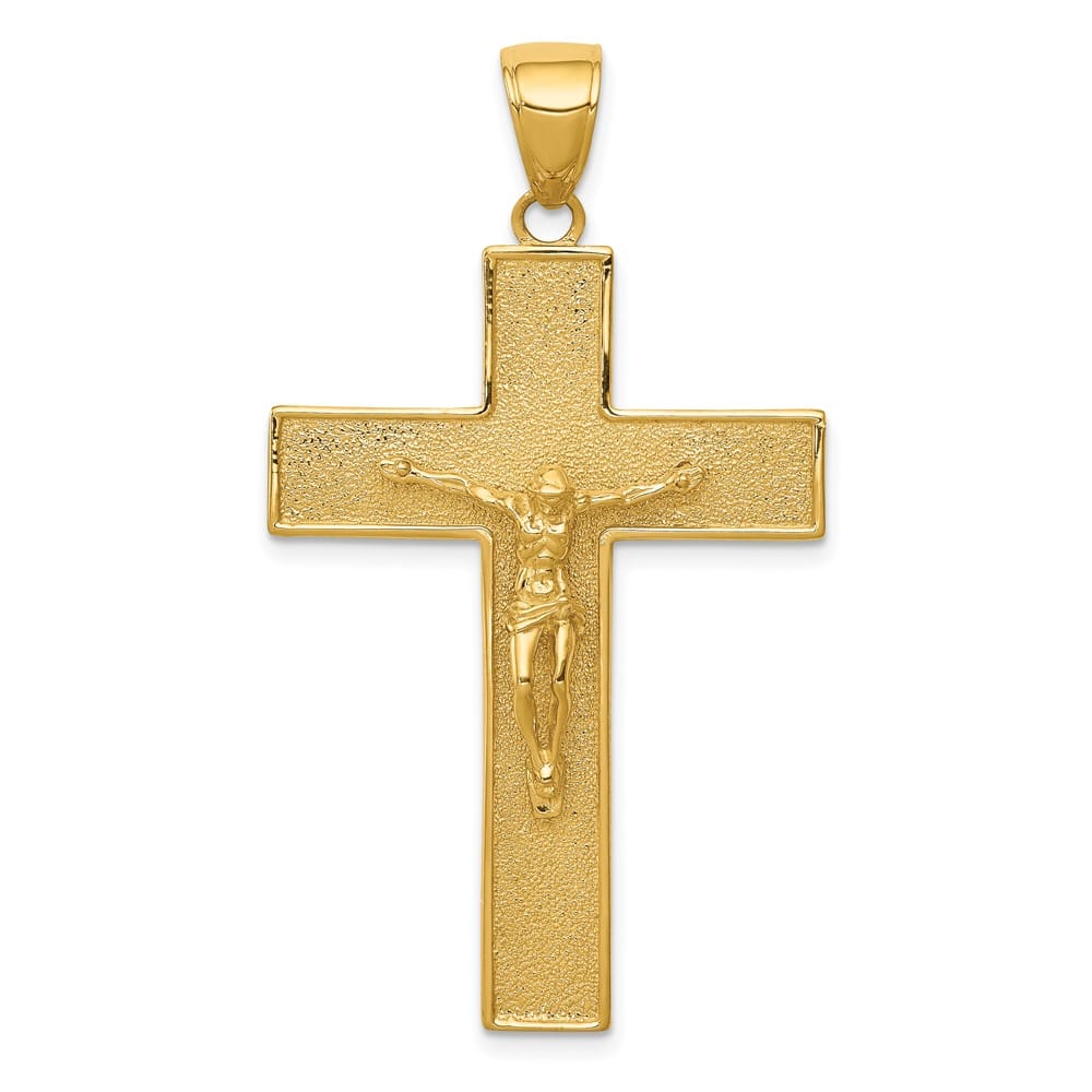 10K Yellow Gold Polished Textured Extra Large Latin Crucifix Pendant