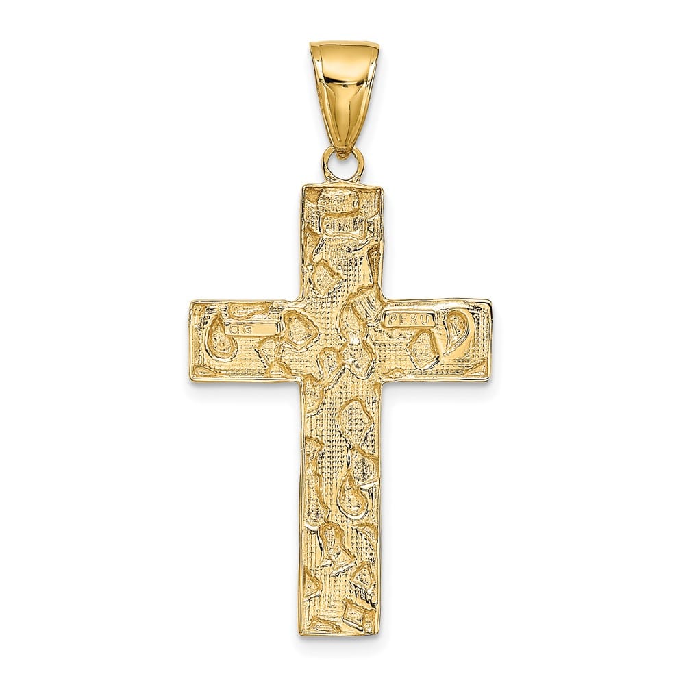 10K Yellow Gold Polished Textured Extra Large Nugget Cross Pendant
