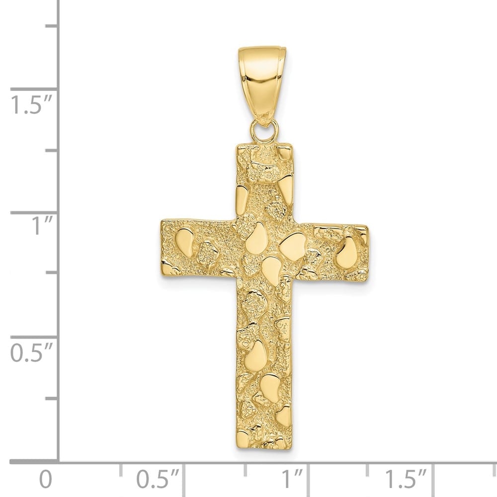 10K Yellow Gold Polished Textured Extra Large Nugget Cross Pendant