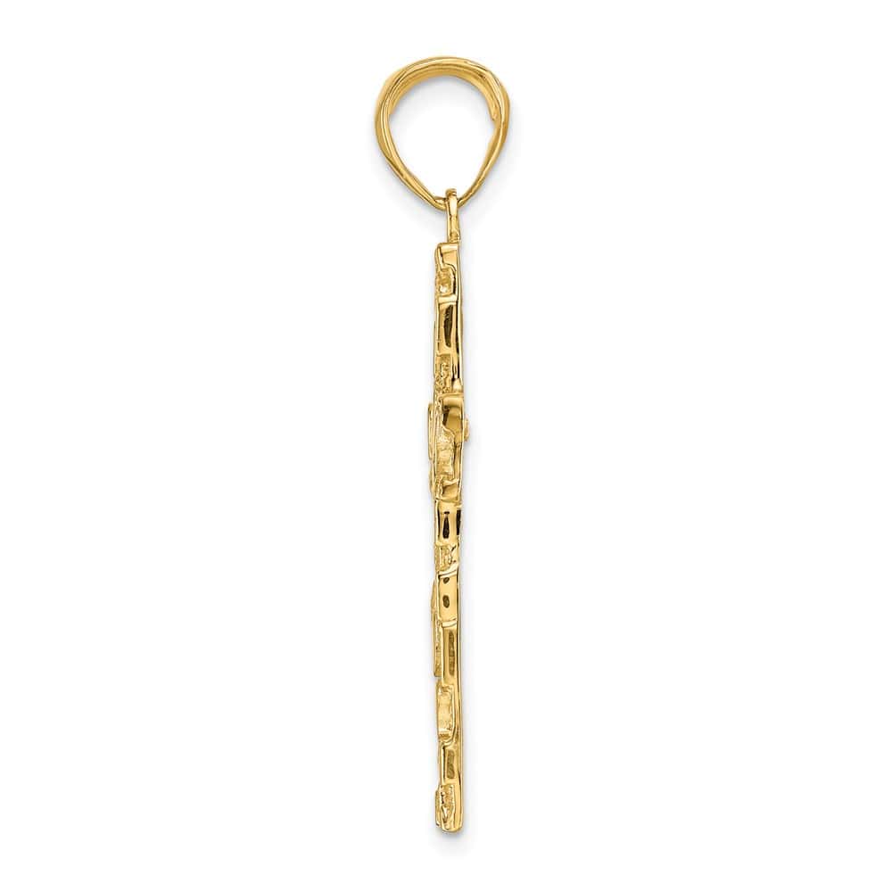 10K Yellow Gold Polished Textured Extra Large Nugget Cross Pendant