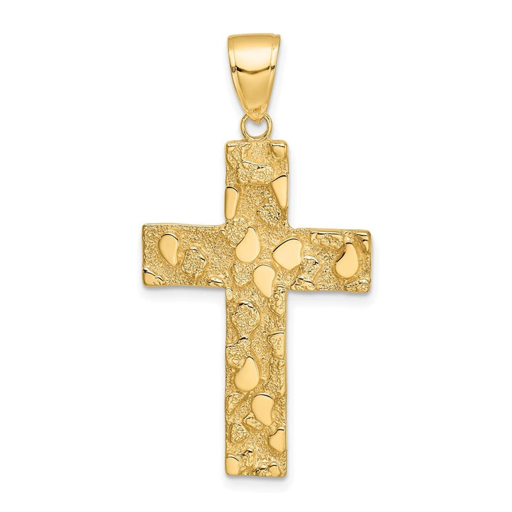 10K Yellow Gold Polished Textured Extra Large Nugget Cross Pendant