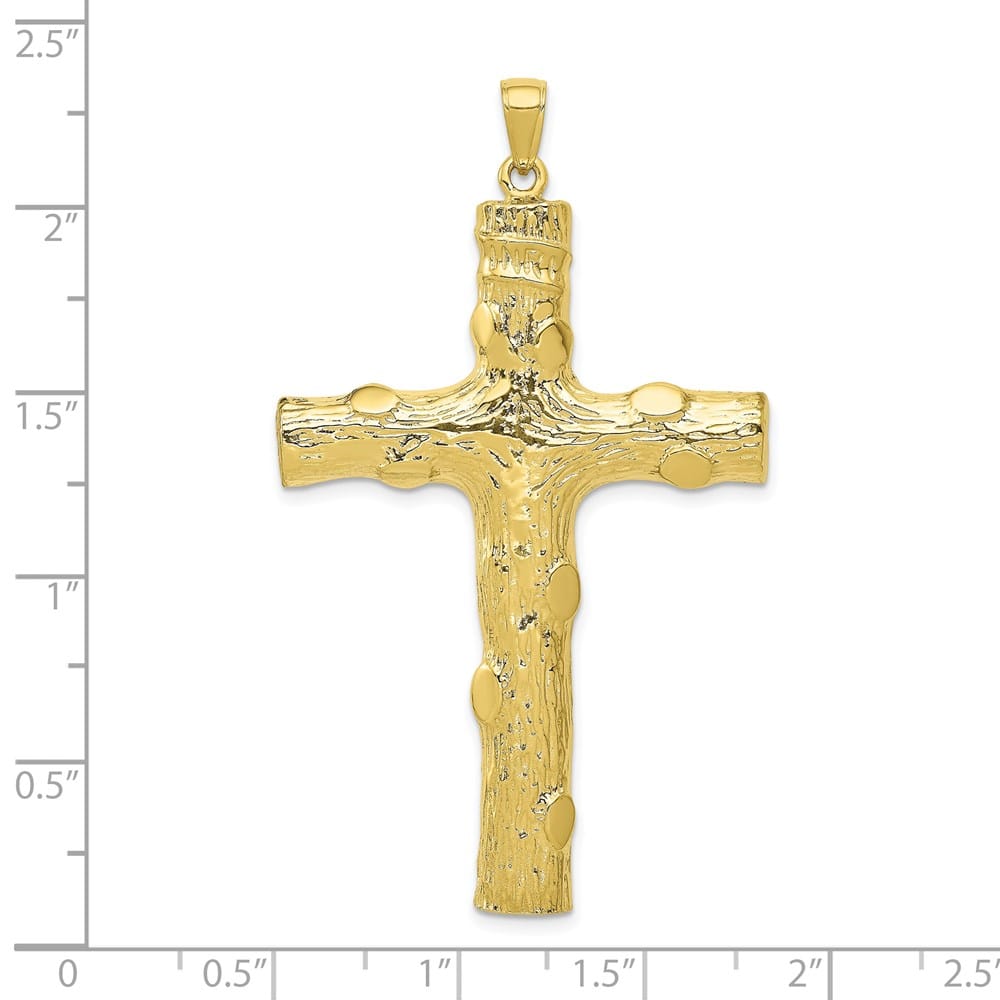10K Yellow Gold Polished Textured Extra Large Tree Latin Cross Pendant