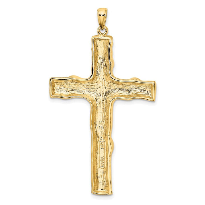 10K Yellow Gold Polished Textured Extra Large Tree Latin Cross Pendant