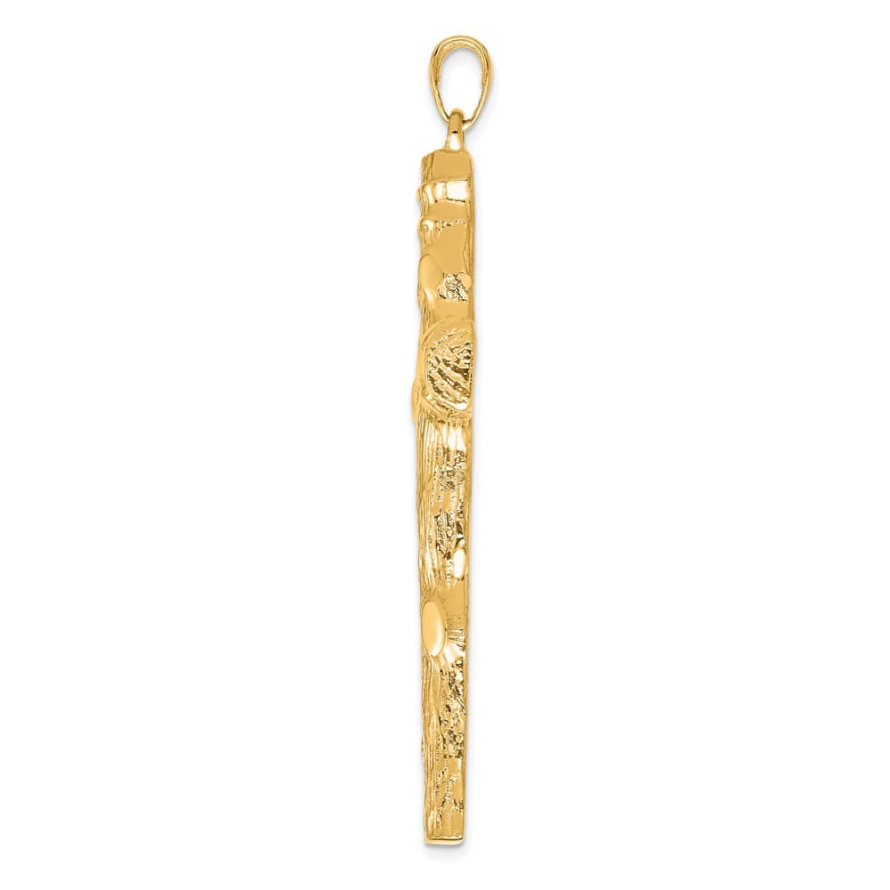 10K Yellow Gold Polished Textured Extra Large Tree Latin Cross Pendant