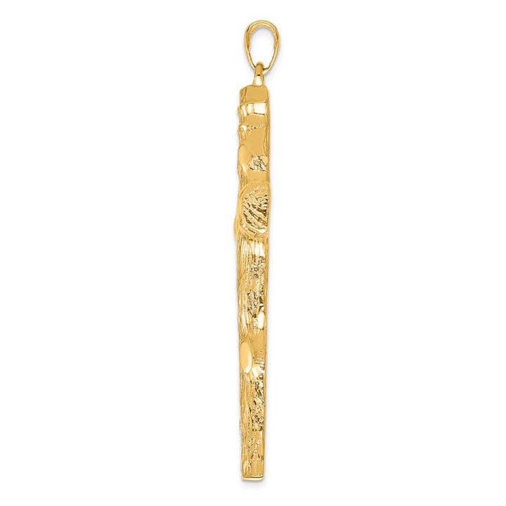 10K Yellow Gold Polished Textured Extra Large Tree Latin Cross Pendant