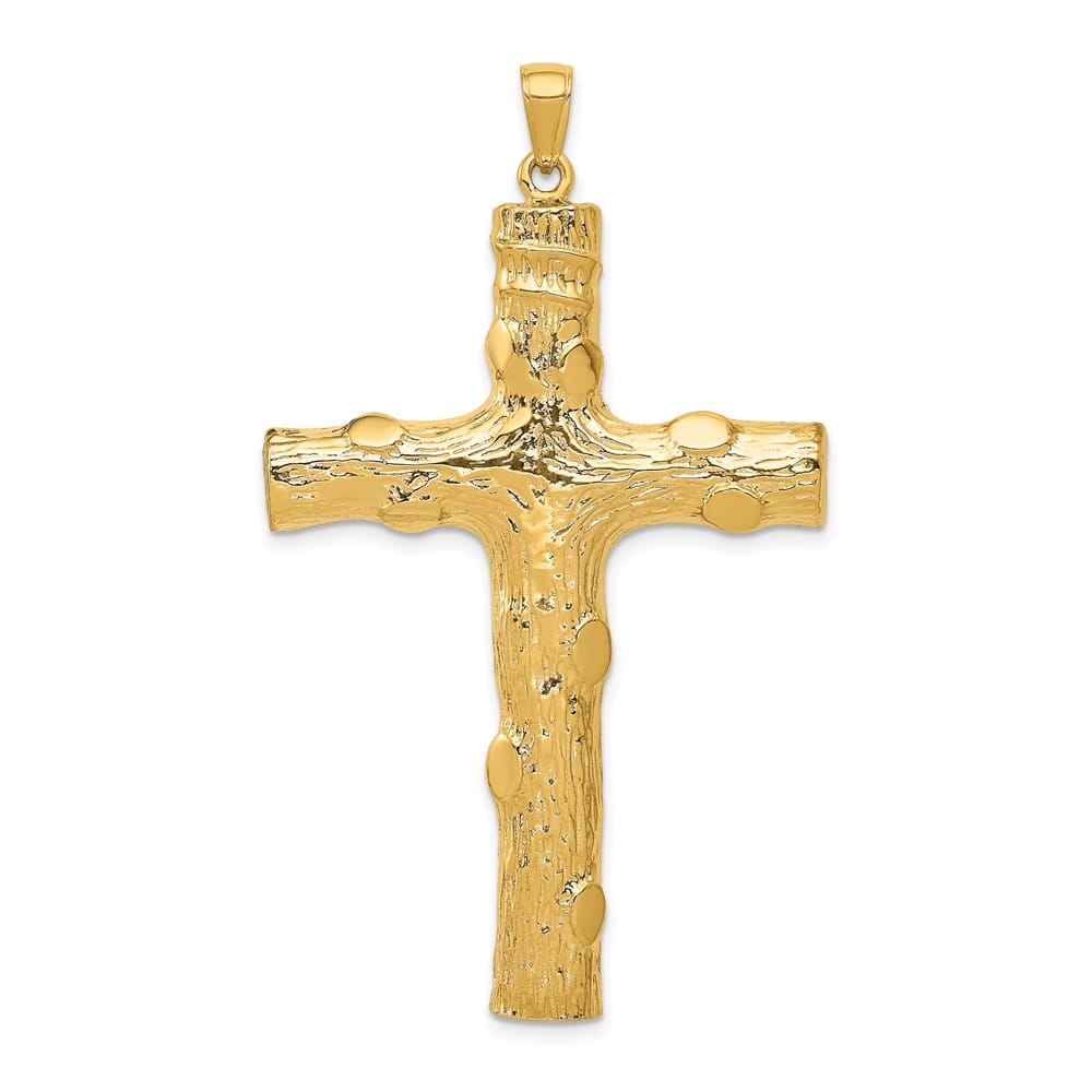 10K Yellow Gold Polished Textured Extra Large Tree Latin Cross Pendant