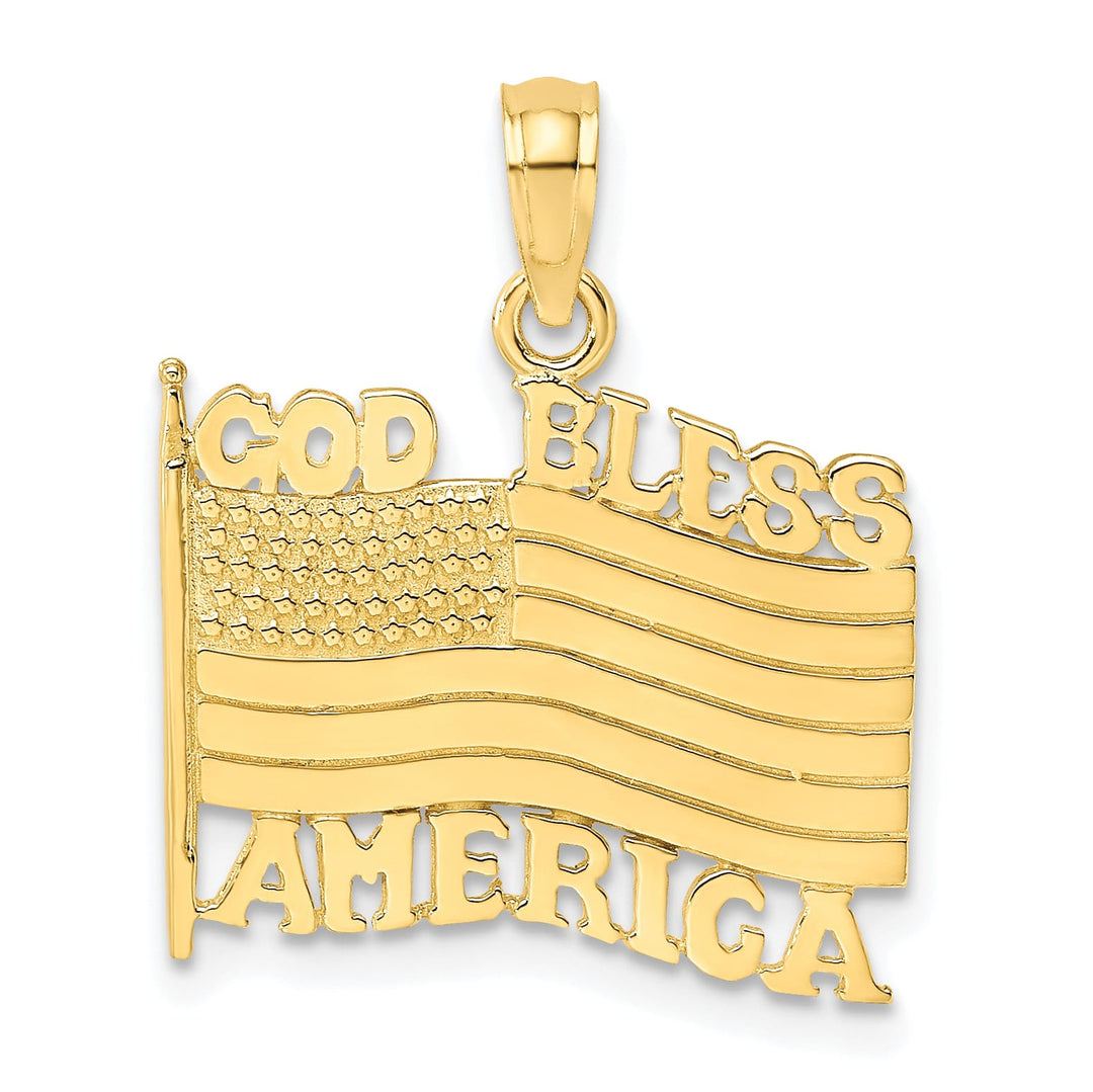 10K Yellow Gold Polished Textured God Bless America Flag Charm
