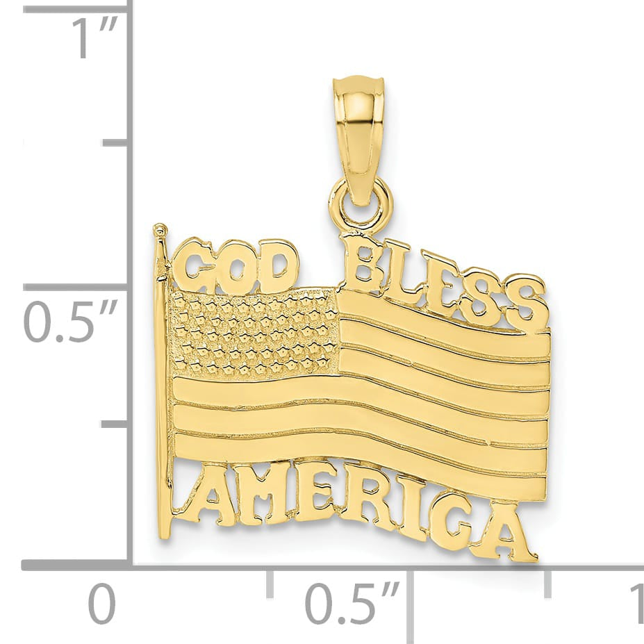 10K Yellow Gold Polished Textured God Bless America Flag Charm