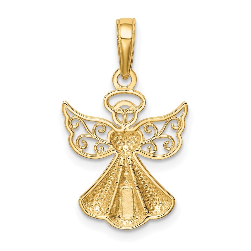 10K Yellow Gold Polished Textured Guardian Angel with Heart Pendant