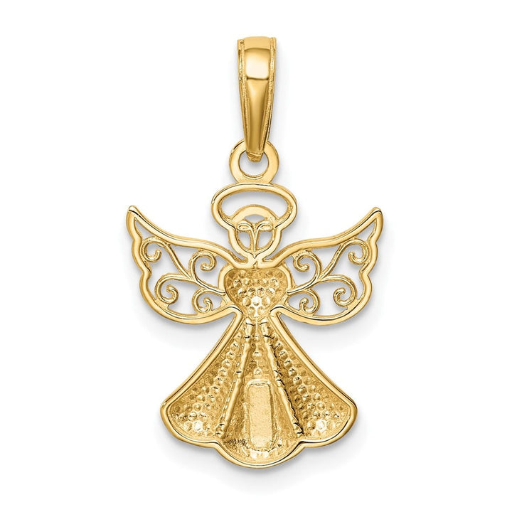 10K Yellow Gold Polished Textured Guardian Angel with Heart Pendant
