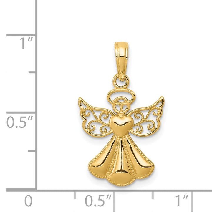 10K Yellow Gold Polished Textured Guardian Angel with Heart Pendant