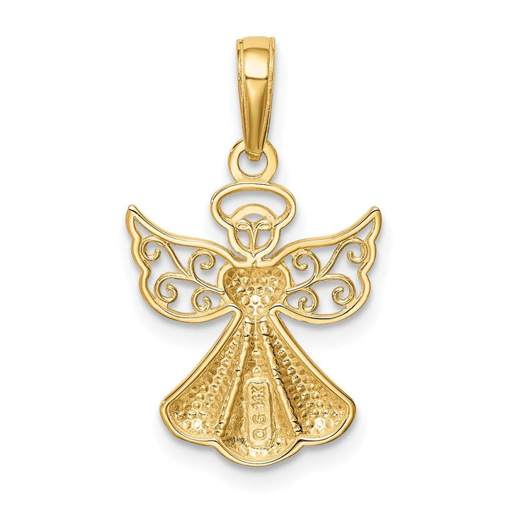 10K Yellow Gold Polished Textured Guardian Angel with Heart Pendant