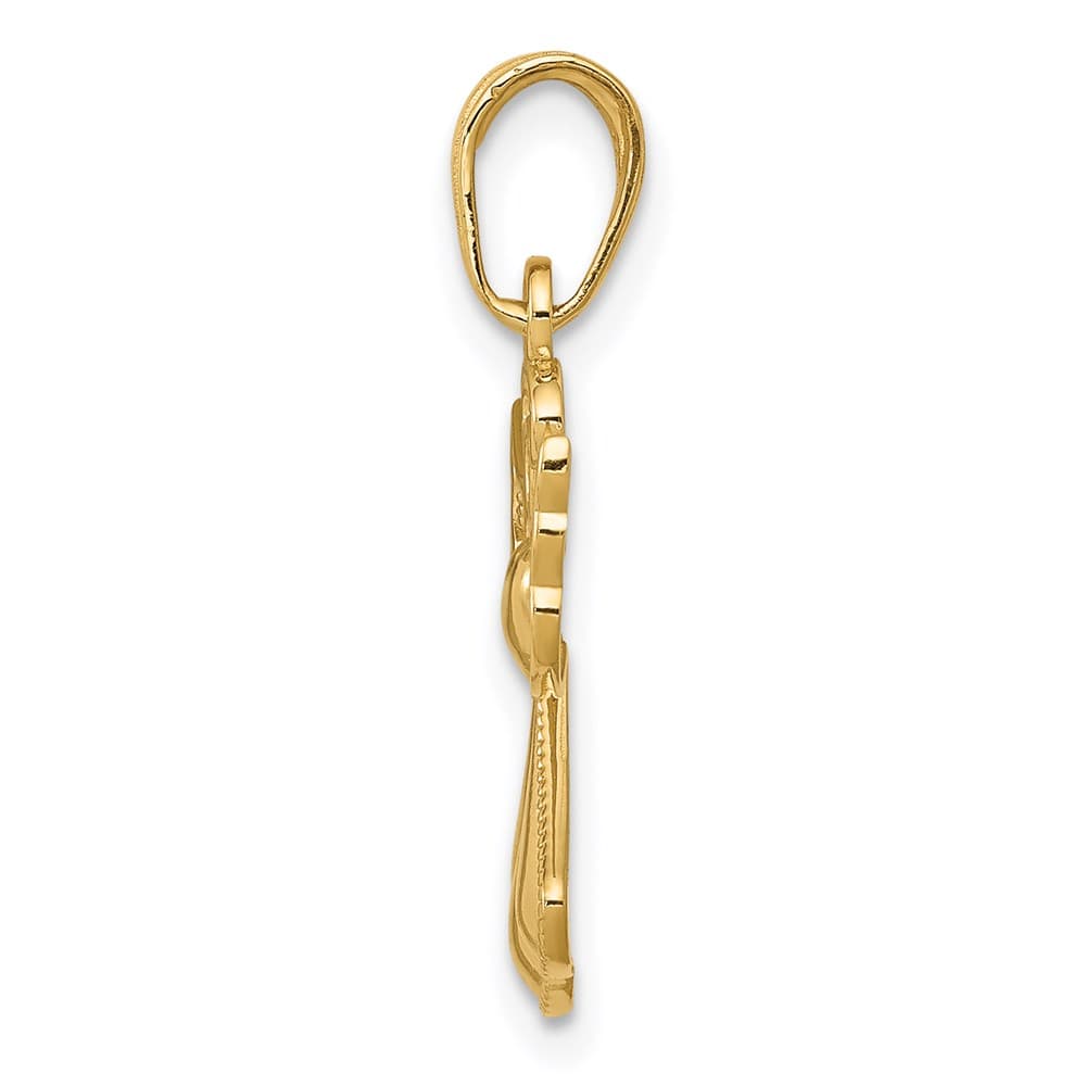 10K Yellow Gold Polished Textured Guardian Angel with Heart Pendant