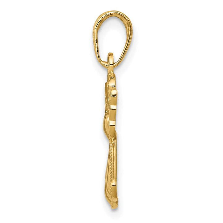 10K Yellow Gold Polished Textured Guardian Angel with Heart Pendant