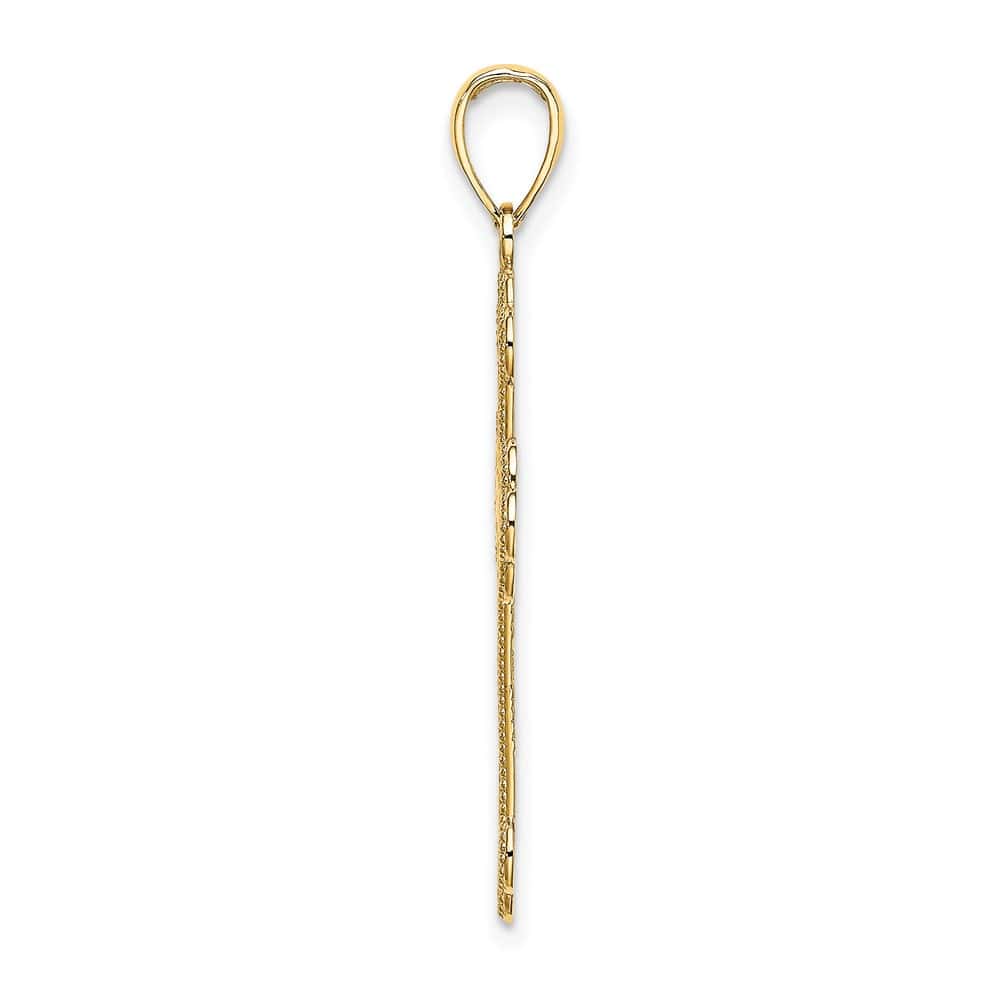 10K Yellow Gold Polished Textured Large Beaded Edge Budded Cross Charm
