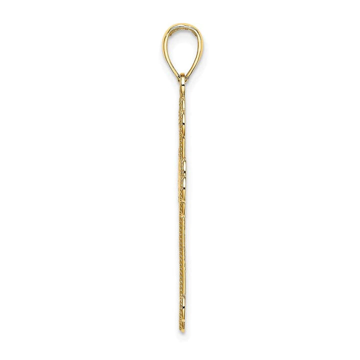 10K Yellow Gold Polished Textured Large Beaded Edge Budded Cross Charm