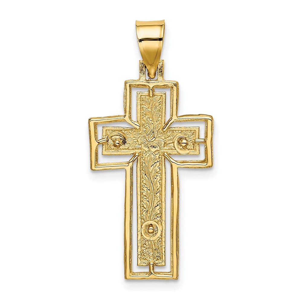 10K Yellow Gold Polished Textured Large Crucifix with Frame Charm