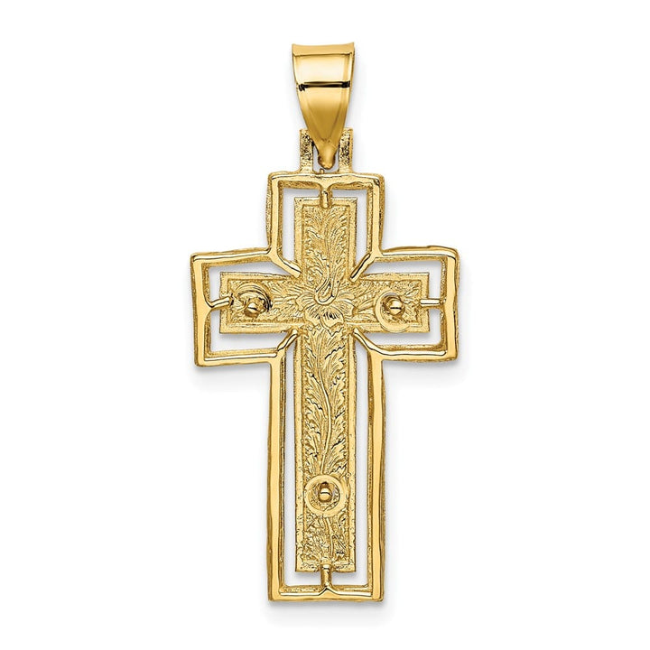 10K Yellow Gold Polished Textured Large Crucifix with Frame Charm